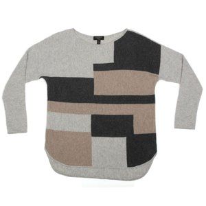 CHARTER CLUB 100% Cashmere Gray Mondrian Blocks Boatneck Sweater Womens sz M 050